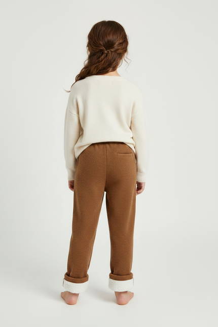 Pantalon Marron Tricoté Chaud Doublé Sherpa Enfant - Maille - vue 2