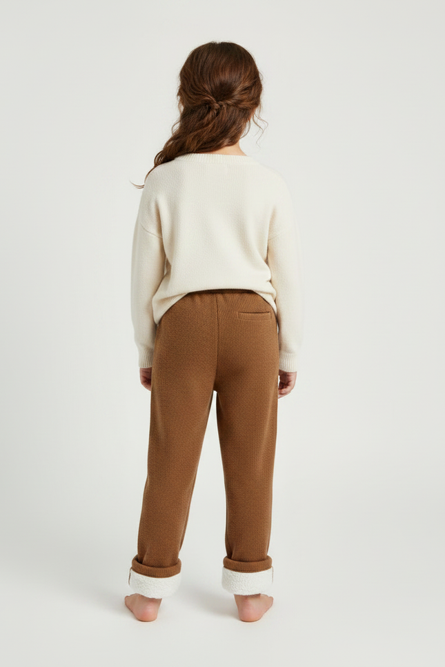 Pantalon Marron Tricoté Chaud Doublé Sherpa Enfant - Maille - vue 2