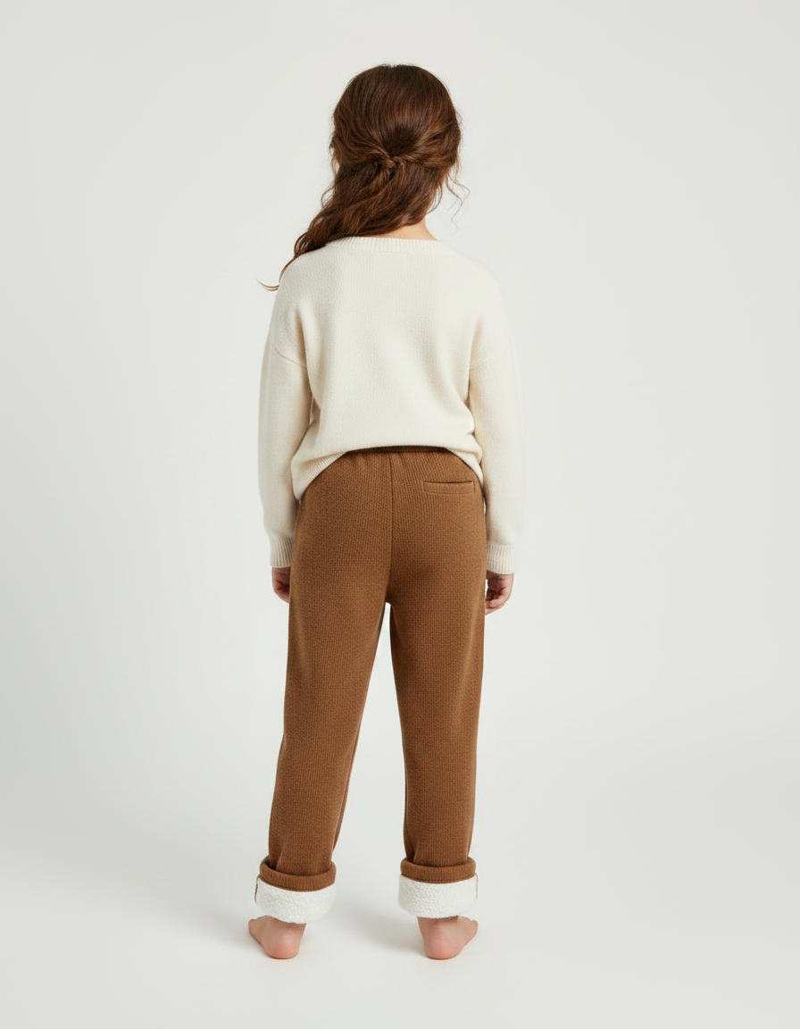 Pantalon Marron Tricoté Chaud Doublé Sherpa Enfant - Maille - vue 2