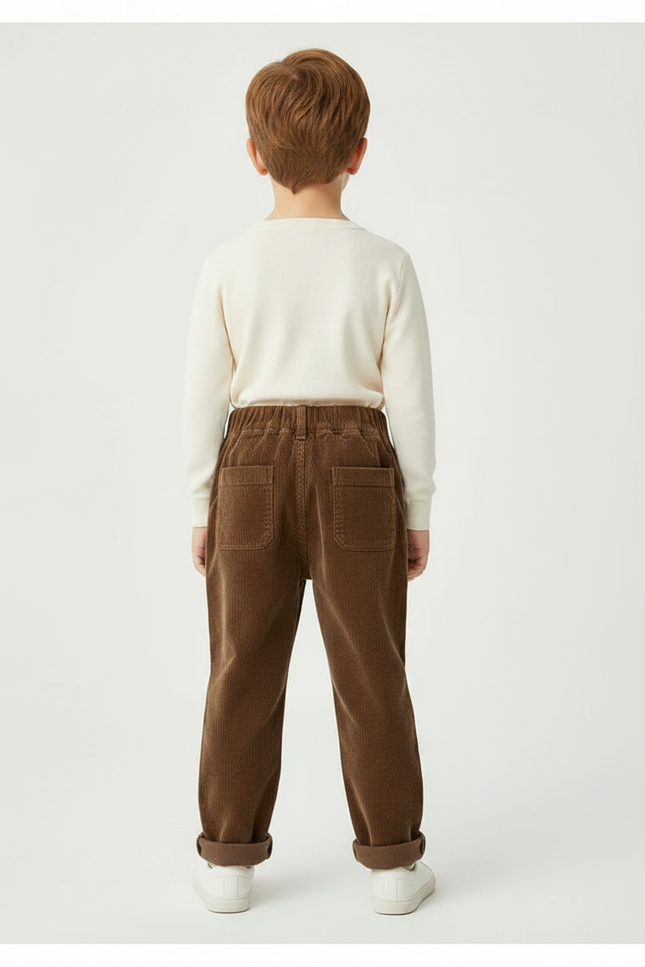 Pantalon Marron Côtelé Ample Décontracté Unisexe - Cordé - vue 2