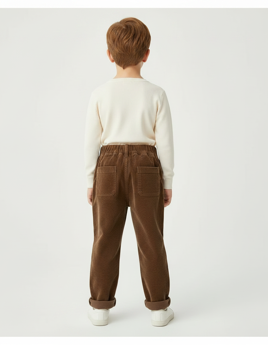Pantalon Marron Côtelé Ample Décontracté Unisexe - Cordé - vue 2