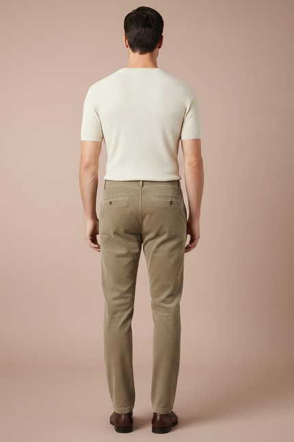 Pantalon Marron Côtelé Droit Élégant Coton Homme - Kaki Cordé - vue 2