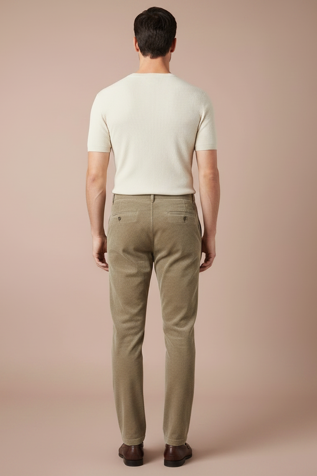 Pantalon Marron Côtelé Droit Élégant Coton Homme - Kaki Cordé - vue 2