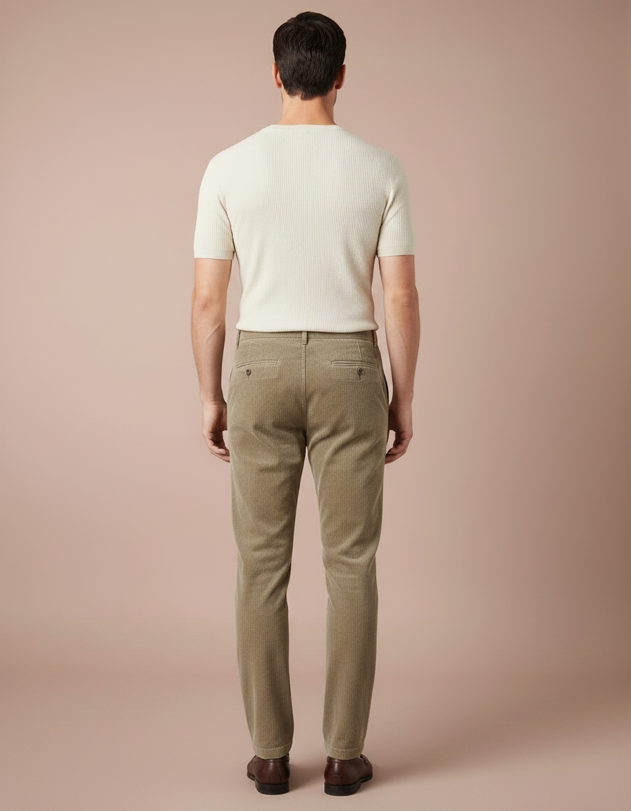 Pantalon Marron Côtelé Droit Élégant Coton Homme - Kaki Cordé - vue 2