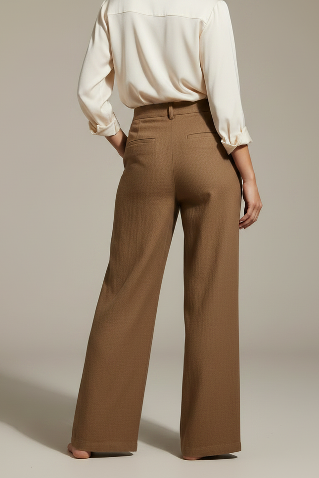 Pantalon Marron Lin Ample Taille Haute Femme - vue 2