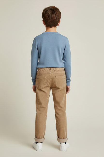 Pantalon Marron Côtelé Ample Enfant Décontracté - Camel Cordé - vue 2