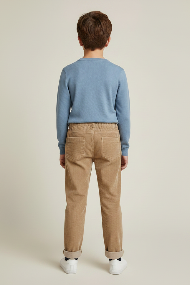 Pantalon Marron Côtelé Ample Enfant Décontracté - Camel Cordé - vue 2