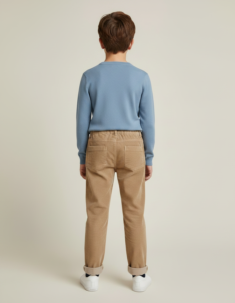 Pantalon Marron Côtelé Ample Enfant Décontracté - Camel Cordé - vue 2