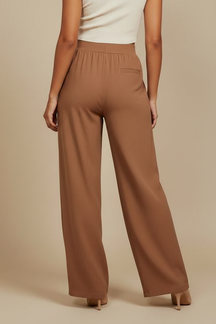 Pantalon Marron Fluide Ample Taille Haute Femme - Viscose - vue 2