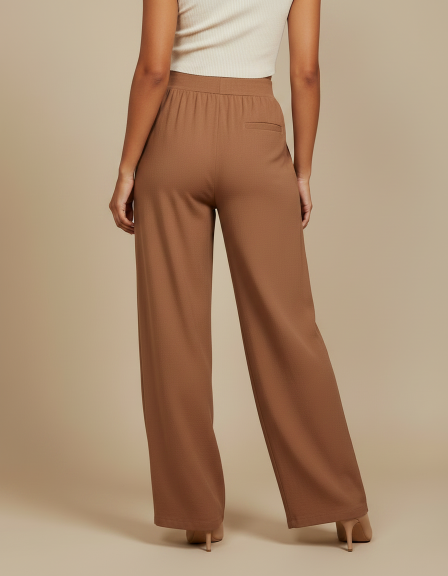Pantalon Marron Fluide Ample Taille Haute Femme - Viscose - vue 2