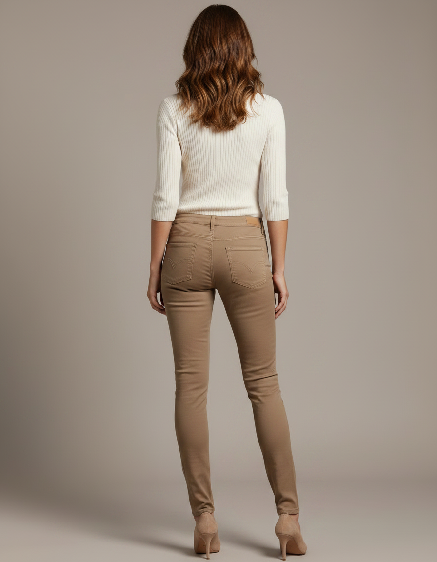 Pantalon Marron Skinny Taille Moyenne Élégant Femme - Jean - vue 2