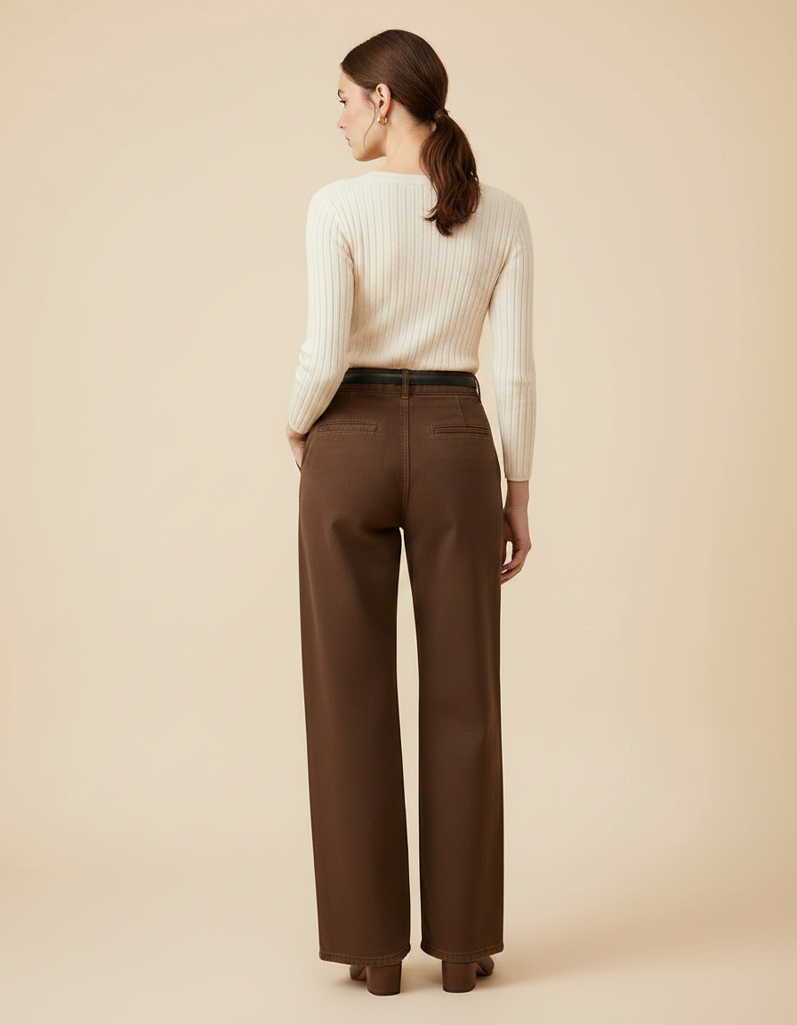 Pantalon Marron Ample Taille Haute Droit Femme - Jean - vue 2
