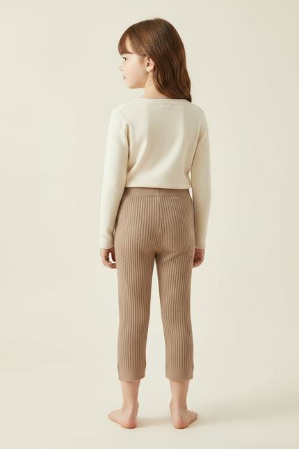 Pantalon Marron Côtelé Tricoté Enfant Extensible - Maille - vue 2