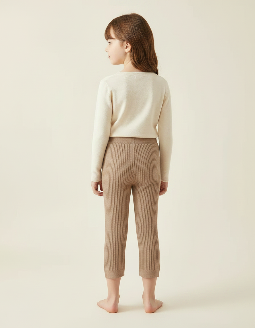 Pantalon Marron Côtelé Tricoté Enfant Extensible - Maille - vue 2