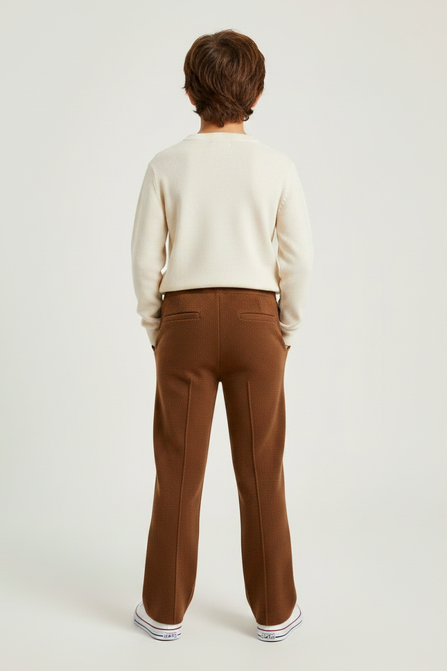 Pantalon Marron Tricoté Épais Confortable Droit Enfant - Maille - vue 2