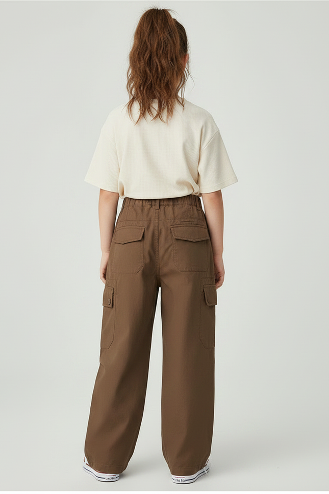 Pantalon Marron Cargo Ample Coton Enfant - Toile - vue 2