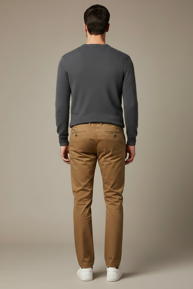Pantalon Marron Chino Coton Droit Élégant Homme - vue 2