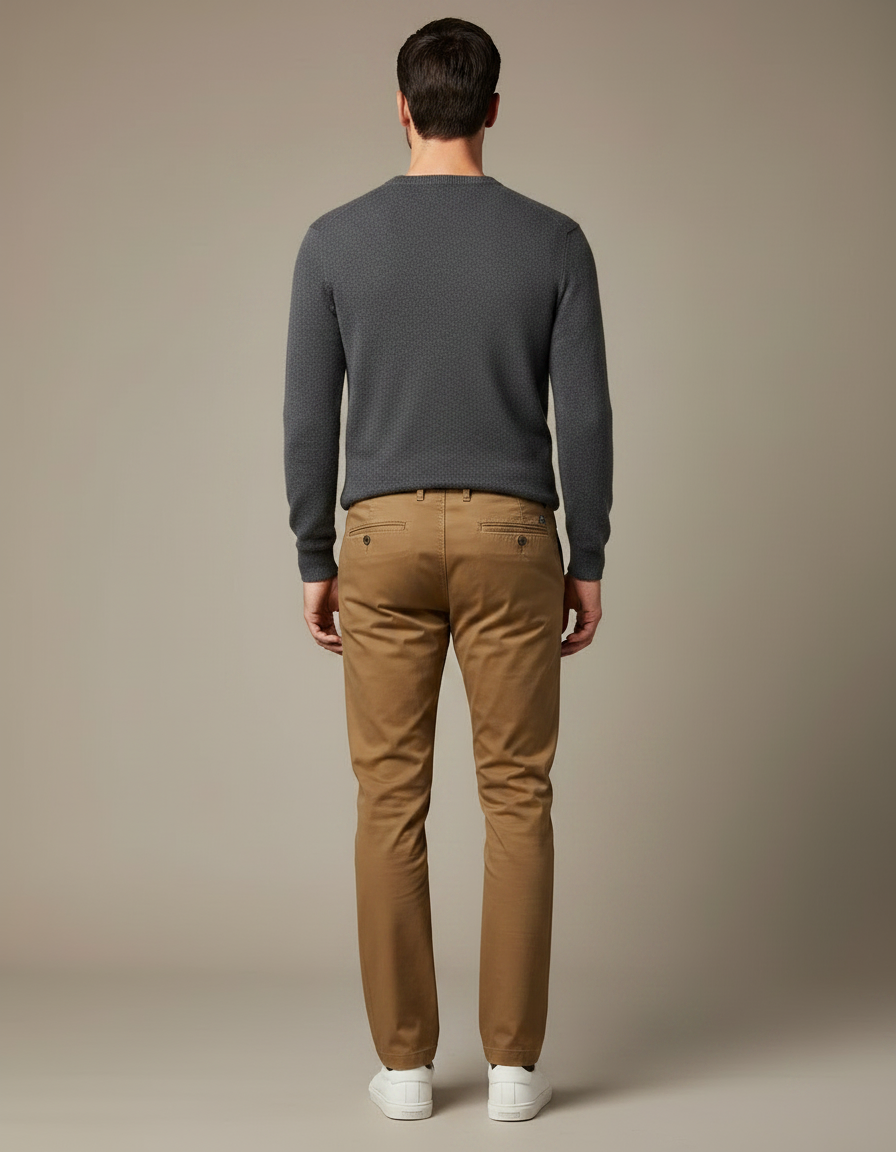 Pantalon Marron Chino Coton Droit Élégant Homme - vue 2