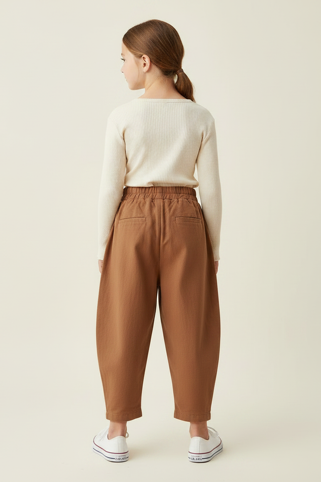 Pantalon Marron Ample Coton Enfant Décontracté Plié - vue 2