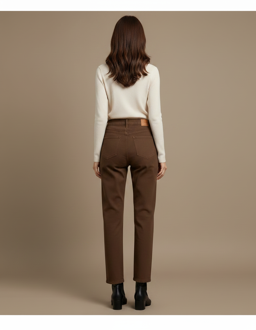Pantalon Mom Marron - Gabardine - vue 2