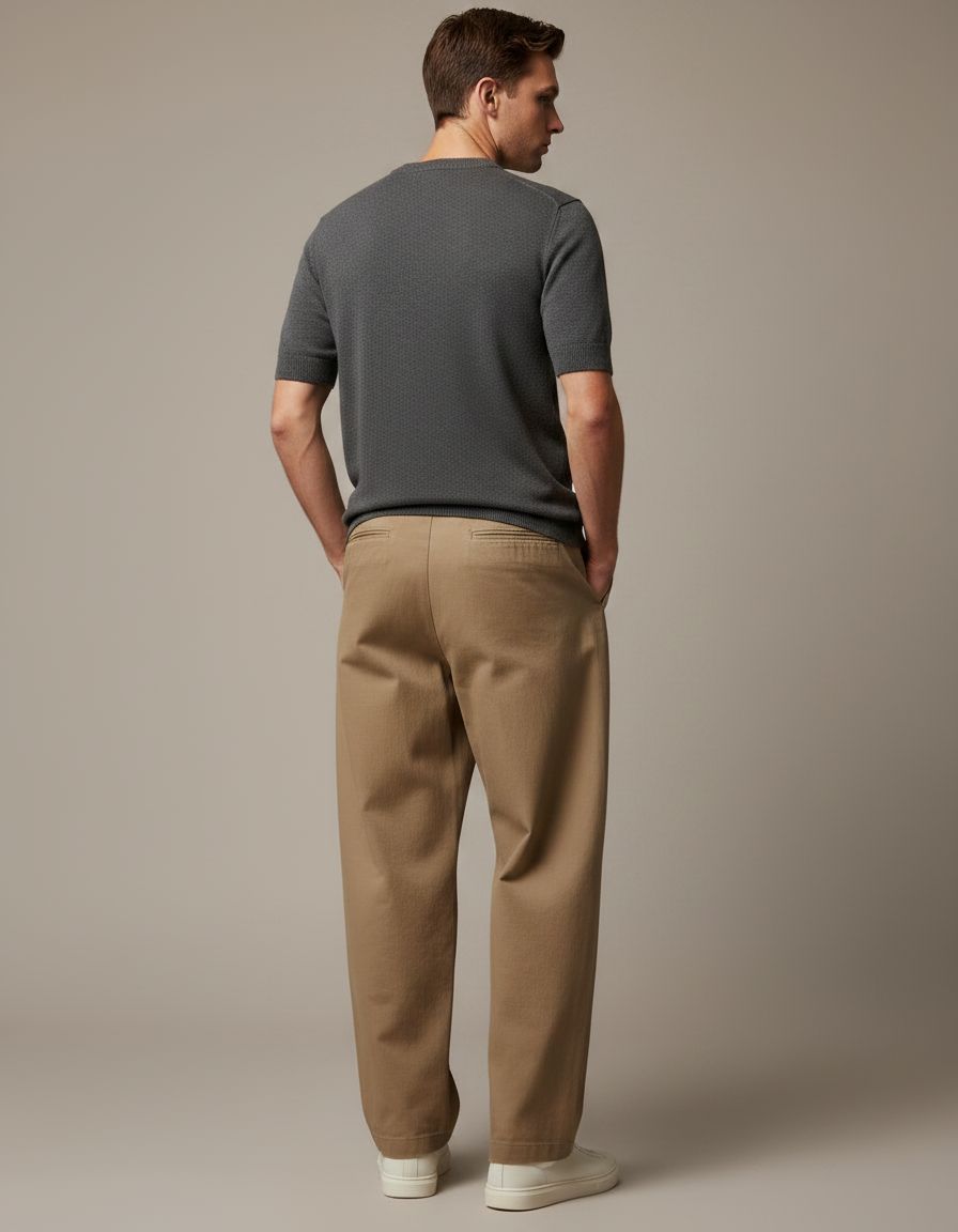 Pantalon Marron Ample Plissé Coton Décontracté Homme - Camel - vue 2