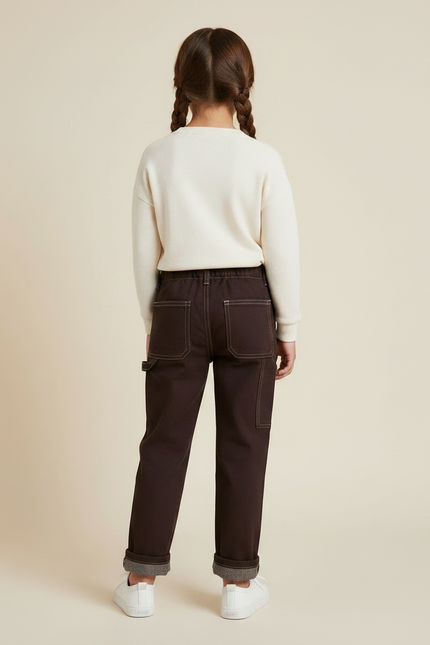 Pantalon Marron Denim Droit Enfant Décontracté Coton - Jean - vue 2