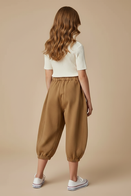 Pantalon Marron Harem Bouffant Coton Décontracté Enfant - Molleton - vue 2