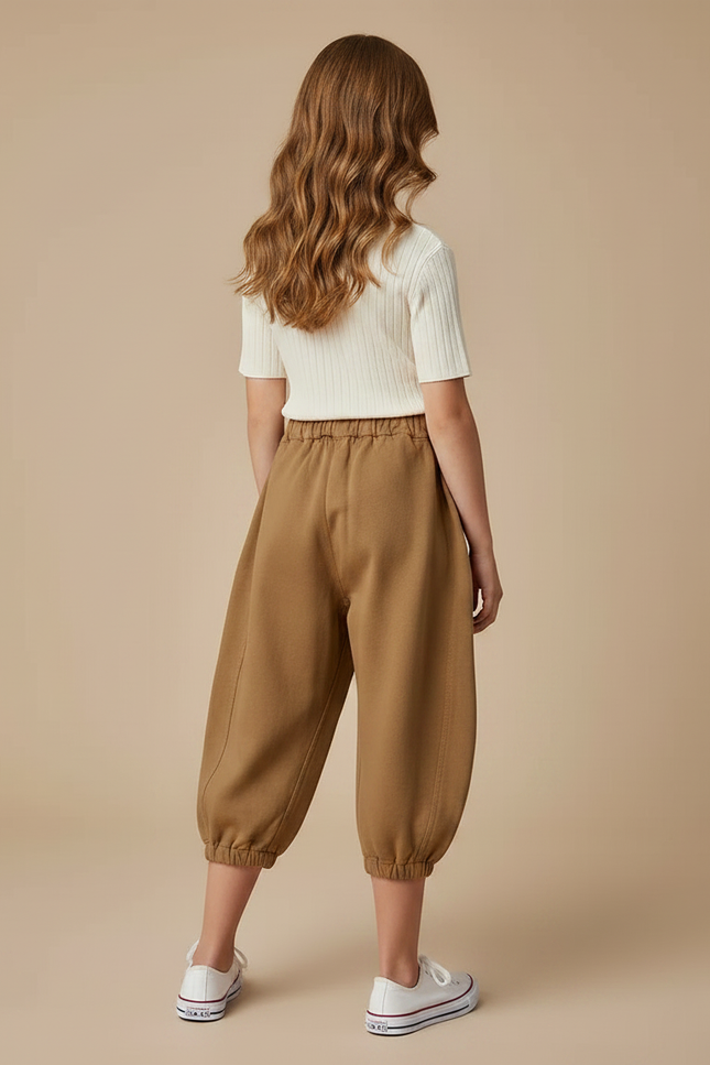 Pantalon Marron Harem Bouffant Coton Décontracté Enfant - Molleton - vue 2