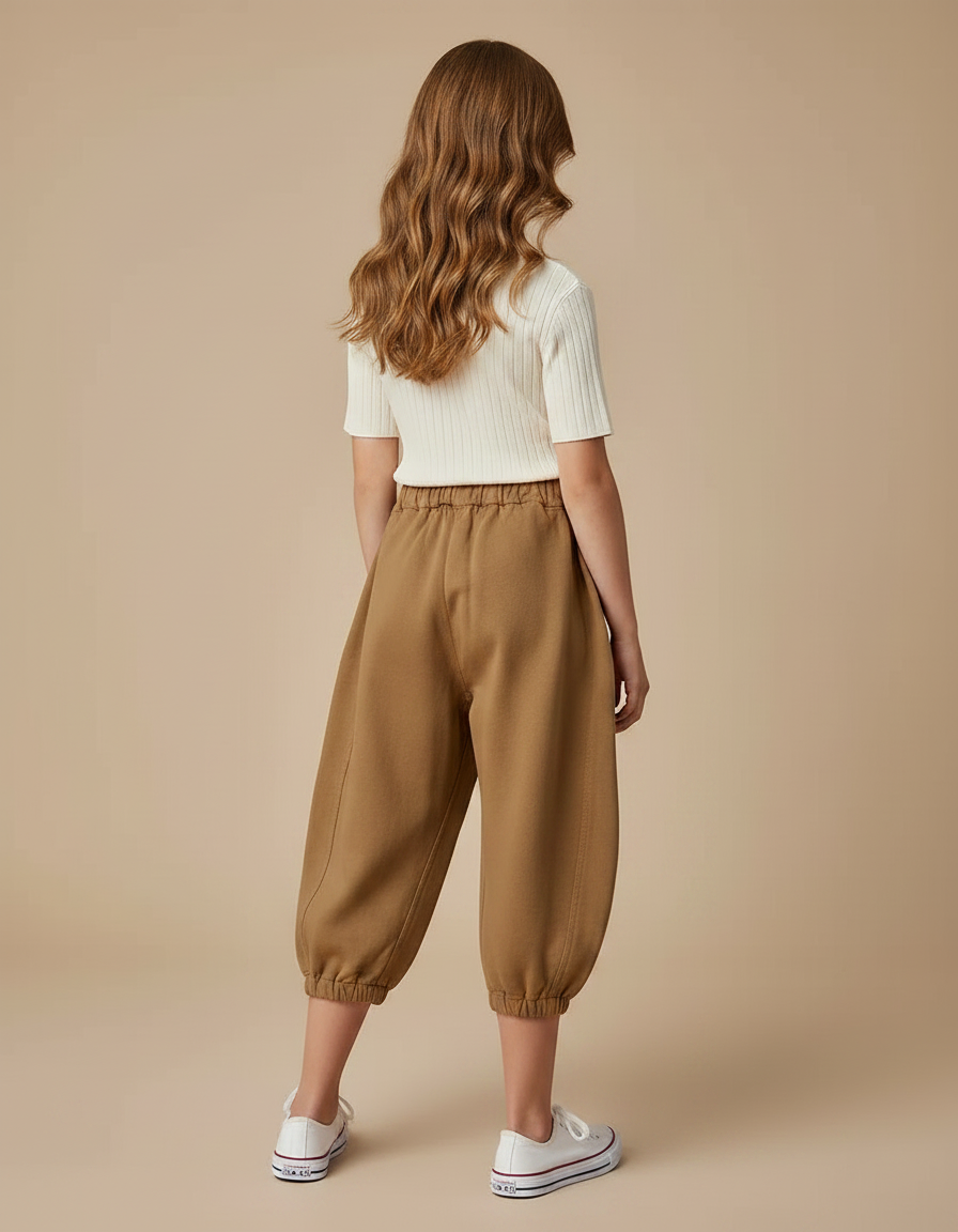 Pantalon Marron Harem Bouffant Coton Décontracté Enfant - Molleton - vue 2