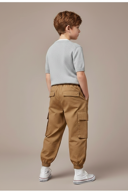 Pantalon Marron Cargo Ample Élastiqué Coton Enfant - vue 2