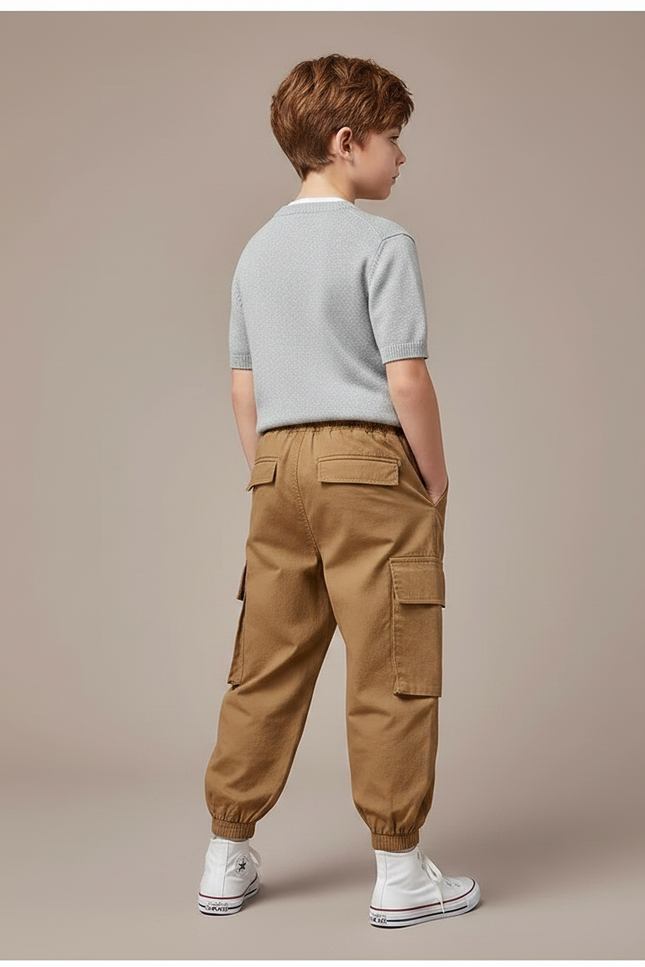 Pantalon Marron Cargo Ample Élastiqué Coton Enfant - vue 2