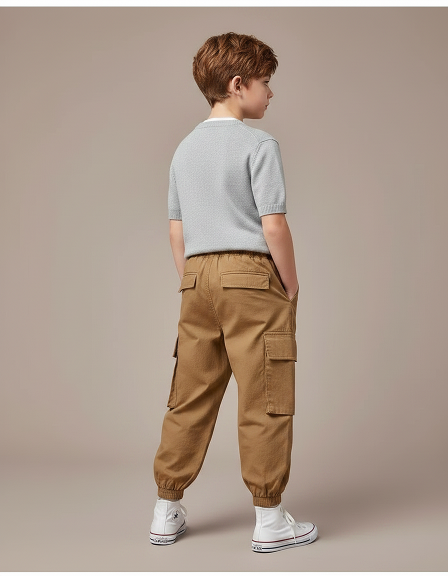 Pantalon Marron Cargo Ample Élastiqué Coton Enfant - vue 2
