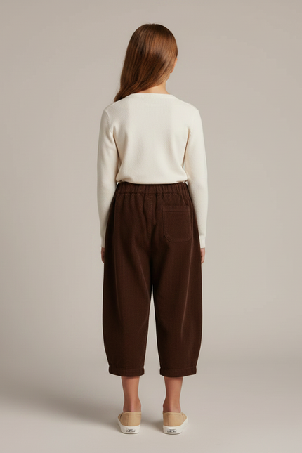 Pantalon Marron Côtelé Ample Plissé Enfant - Cordé - vue 2