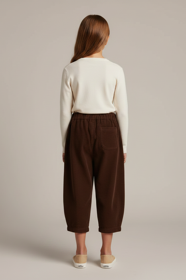 Pantalon Marron Côtelé Ample Plissé Enfant - Cordé - vue 2