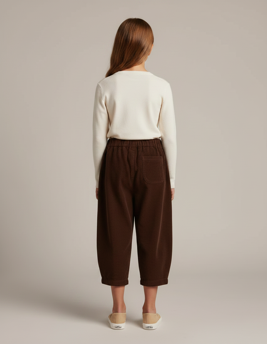 Pantalon Marron Côtelé Ample Plissé Enfant - Cordé - vue 2