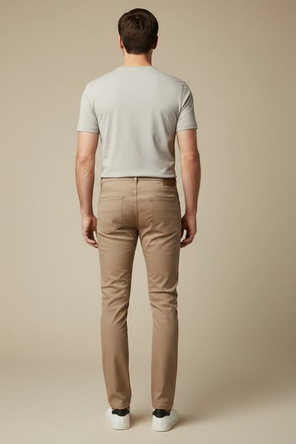 Pantalon Marron Homme Coton Slim Classique Décontracté - vue 2