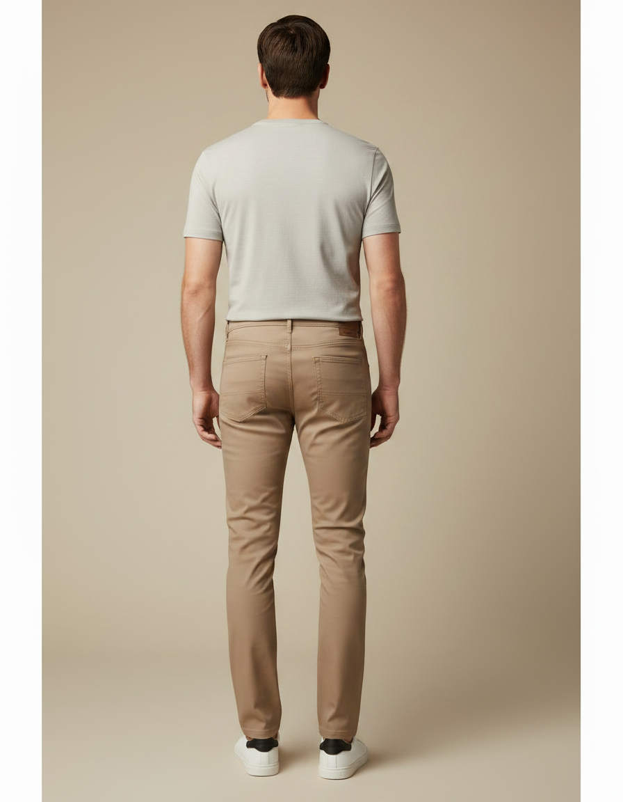 Pantalon Marron Homme Coton Slim Classique Décontracté - vue 2