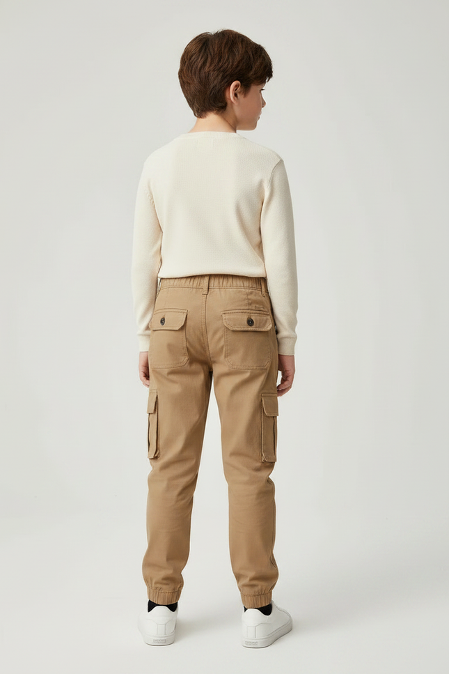 Pantalon Marron Cargo Décontracté Garçon Coton Chevilles Élastiquées - Kaki - vue 2