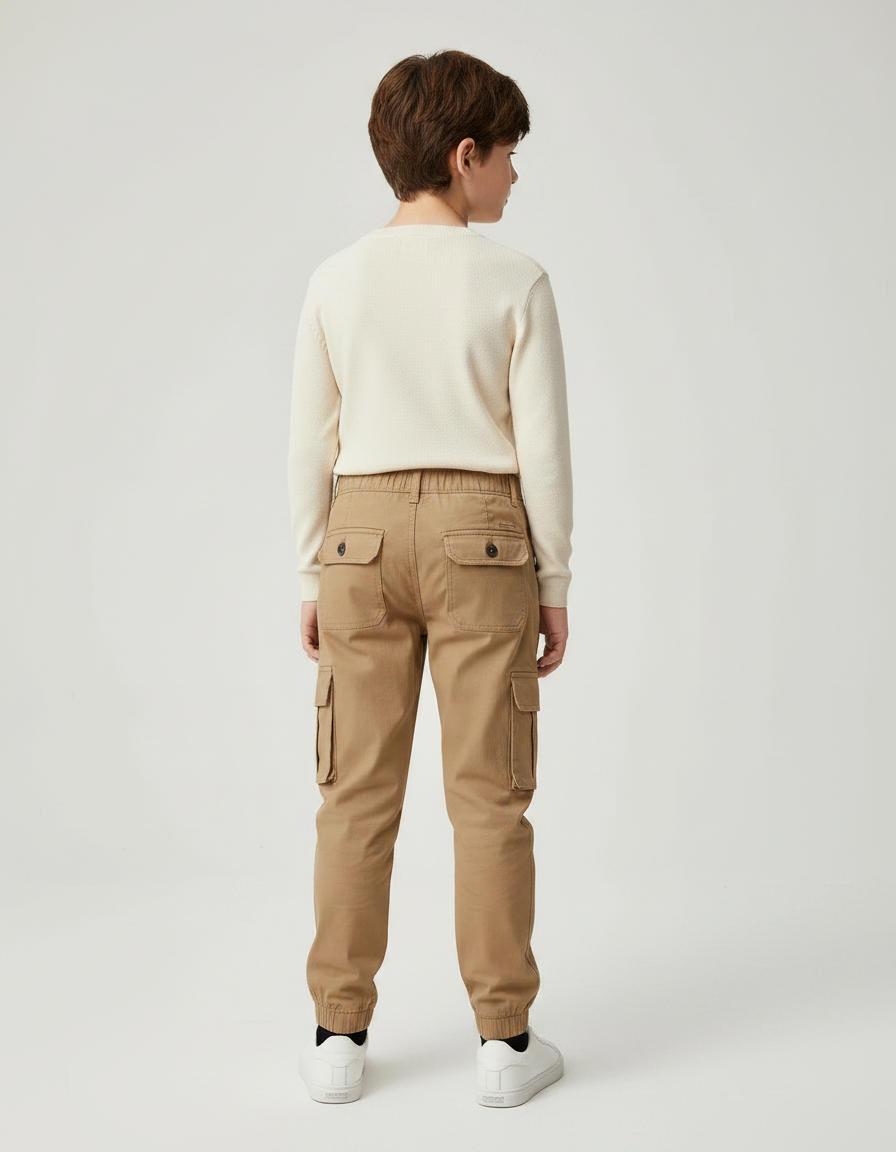 Pantalon Marron Cargo Décontracté Garçon Coton Chevilles Élastiquées - Kaki - vue 2