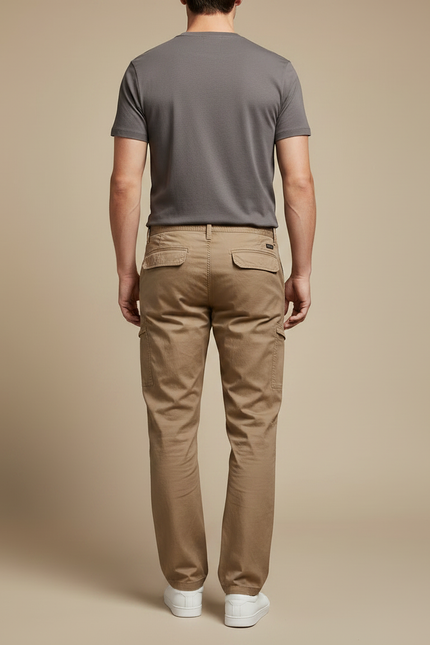 Pantalon Marron Cargo Coton Droit Décontracté Homme - Kaki - vue 2
