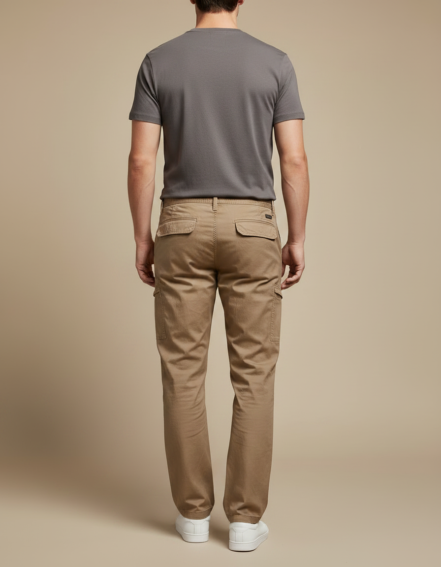 Pantalon Marron Cargo Coton Droit Décontracté Homme - Kaki - vue 2