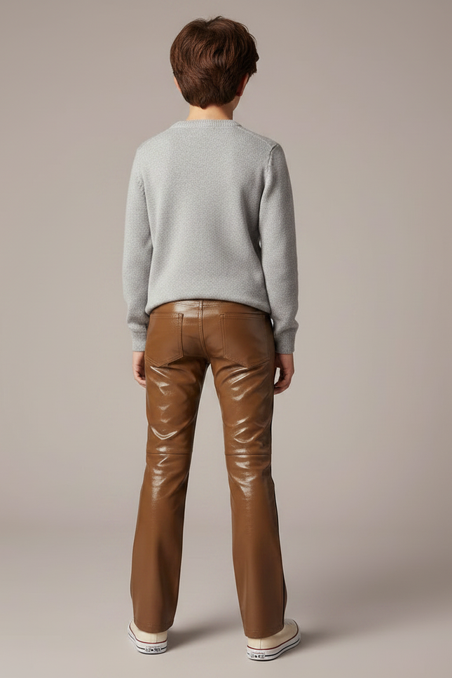 Pantalon Marron Brillant Similicuir Droit Enfant - Simili cuir - vue 2