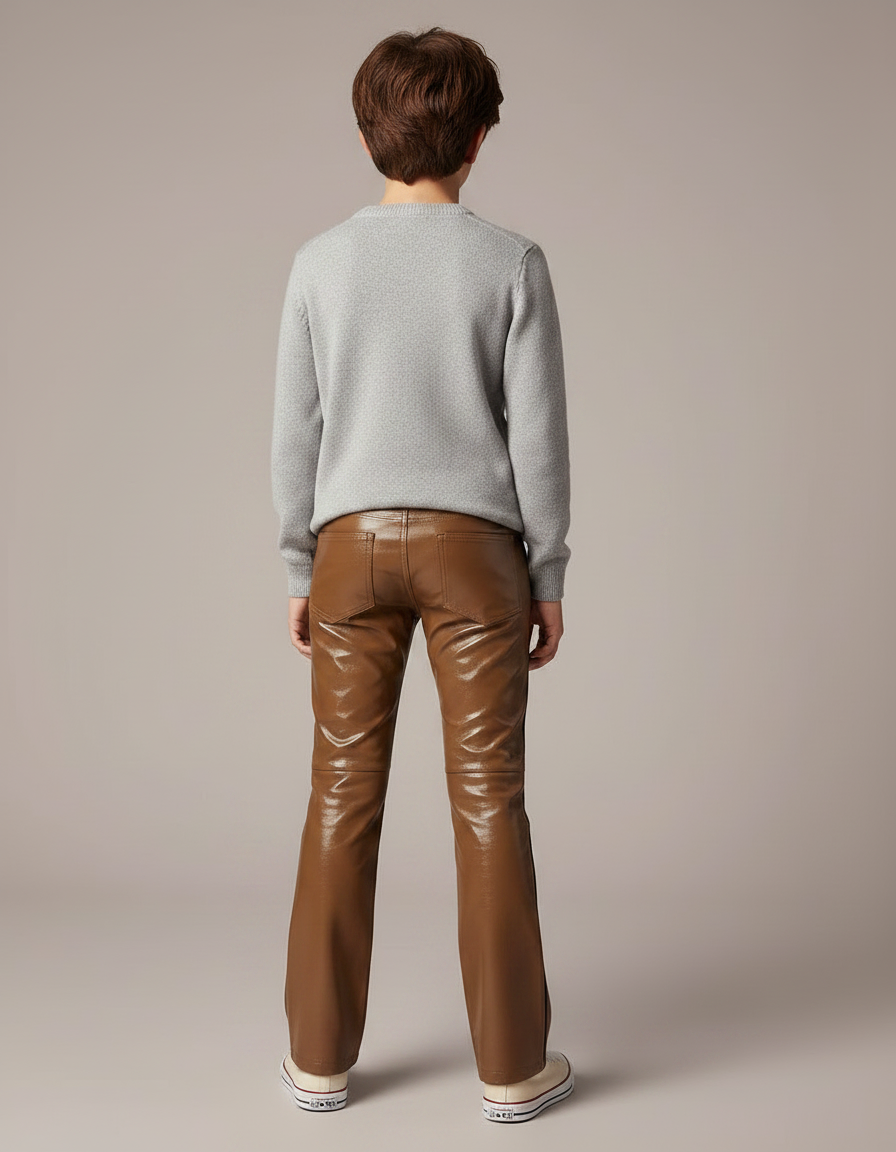 Pantalon Marron Brillant Similicuir Droit Enfant - Simili cuir - vue 2