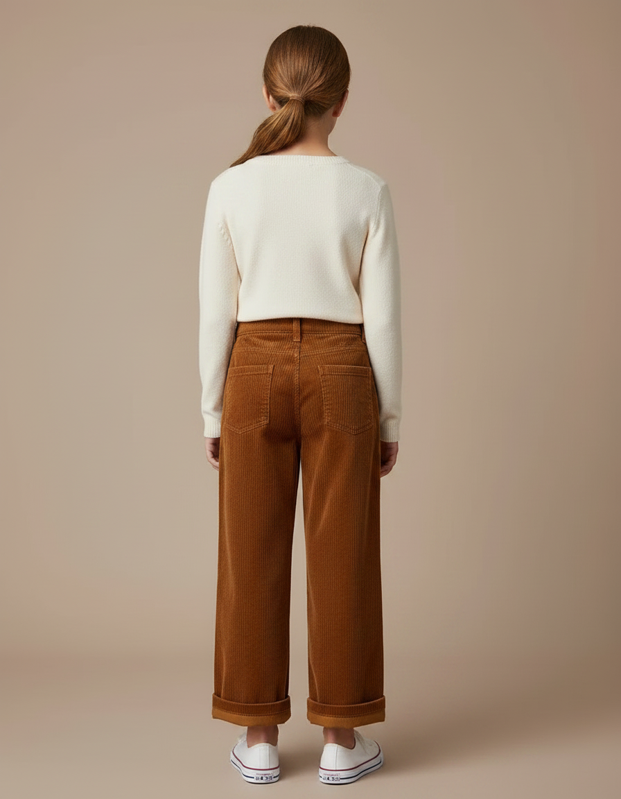 Pantalon Marron Côtelé Ample Décontracté Enfant Fille - Cordé - vue 2
