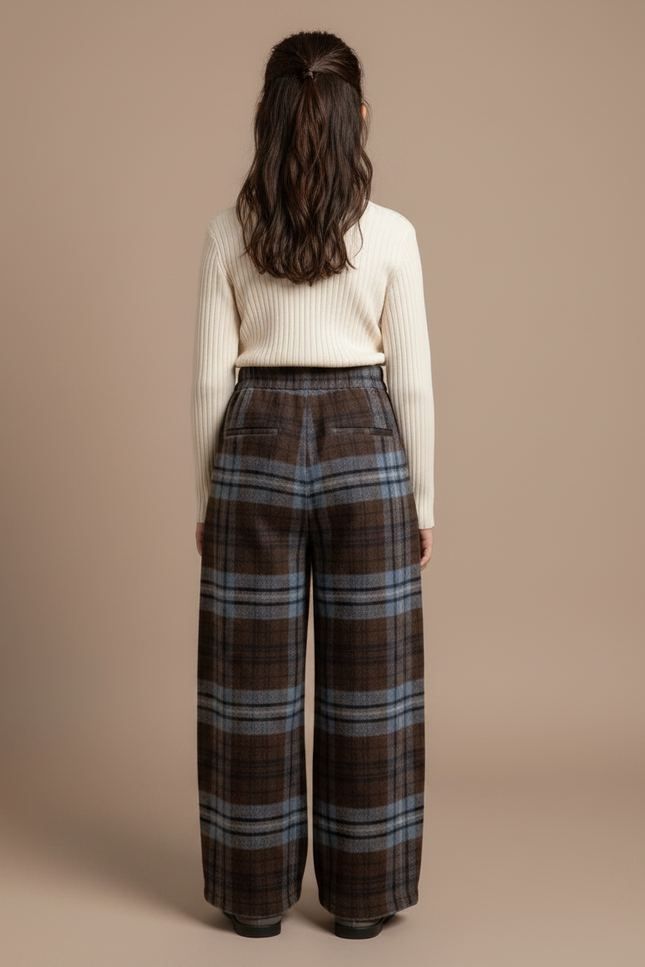 Pantalon Marron Plaid Large Hiver Chaud - Tweed - vue 2
