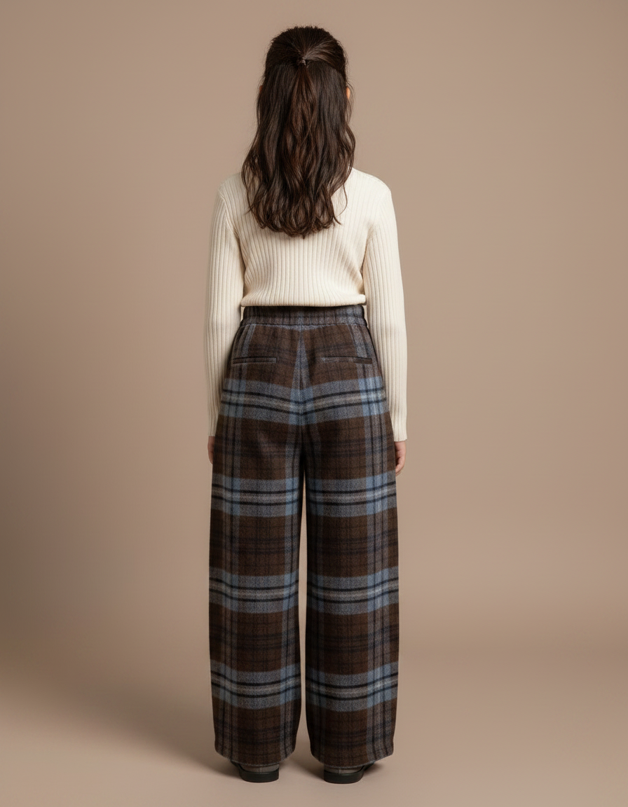 Pantalon Marron Plaid Large Hiver Chaud - Tweed - vue 2