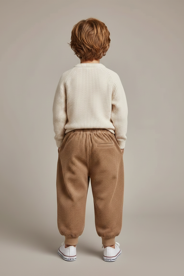 Pantalon Marron Côtelé Ample Enfant Élastique Poches - Cordé - vue 2