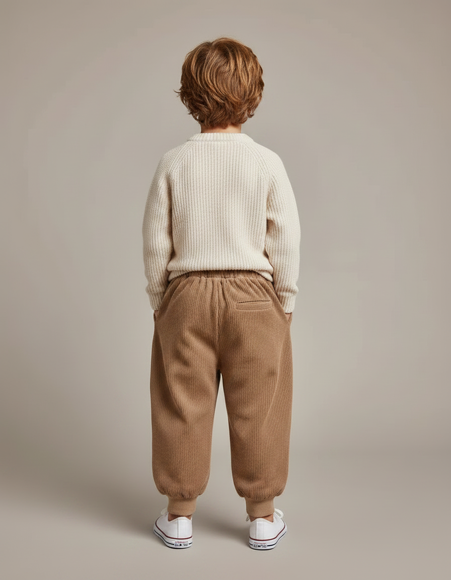 Pantalon Marron Côtelé Ample Enfant Élastique Poches - Cordé - vue 2