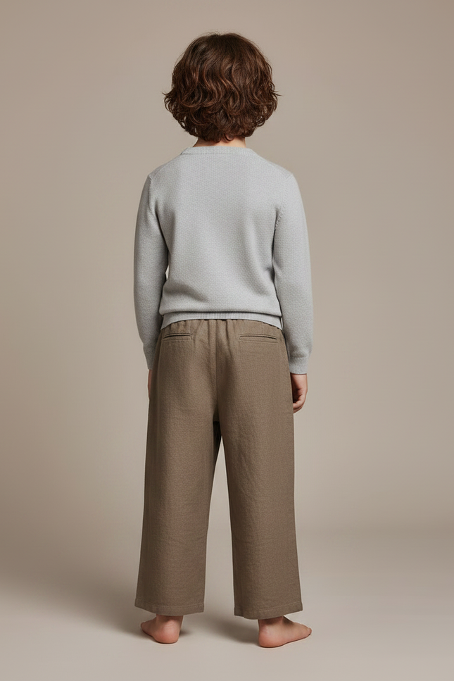 Pantalon Marron Lin Ample Confortable Enfant Décontracté - vue 2