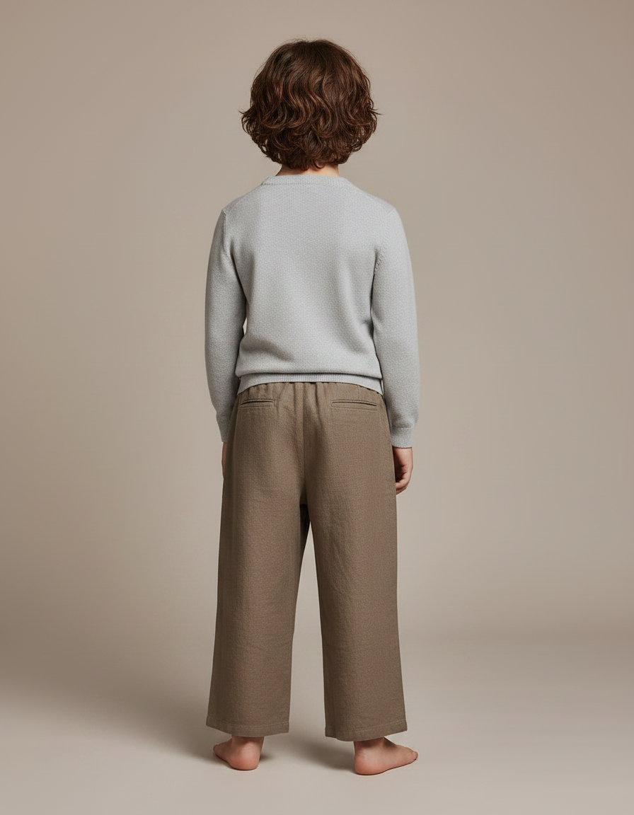 Pantalon Marron Lin Ample Confortable Enfant Décontracté - vue 2